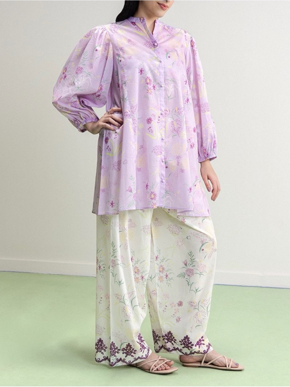 Lavender Floral Button-Front Tunic Top - Women Intimates & Sleepwear